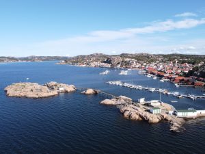 Aerial view of Badholmarna islands and Bovallstrand harbour in Bohuslän.