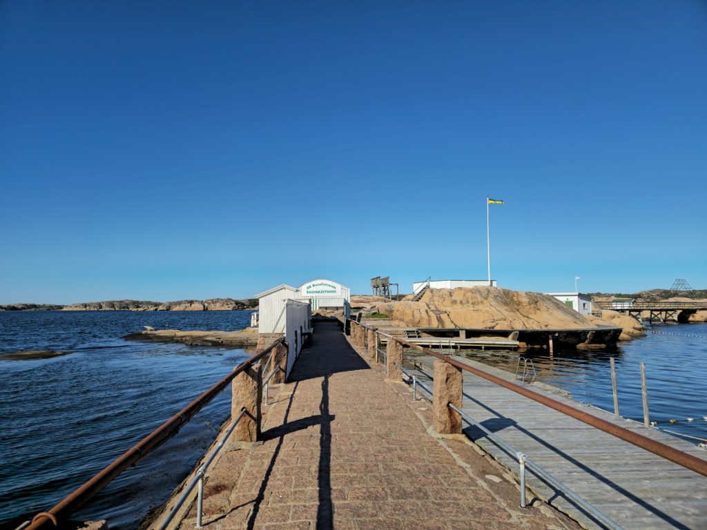 Stone pier leading to the Badholmarna swimming islands near Bovallstrand.